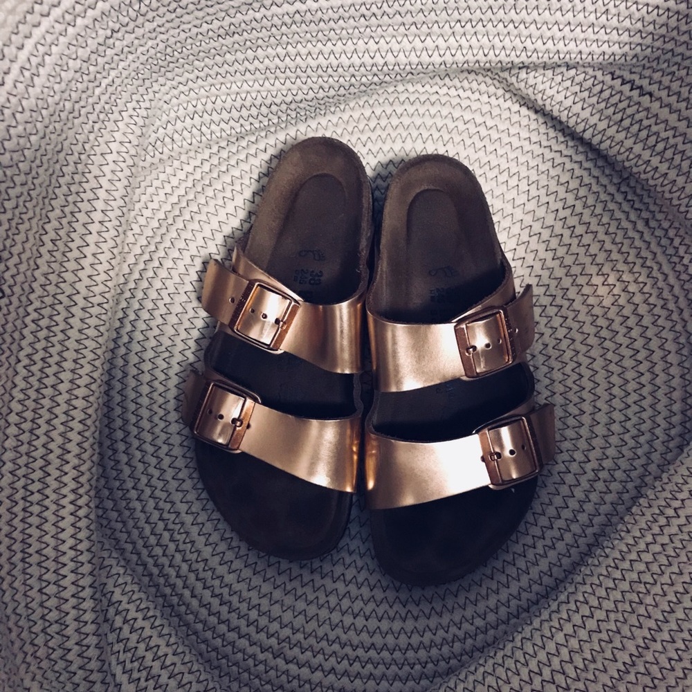 Rose Gold Birkenstock Soft Footbed Arizona Sandals